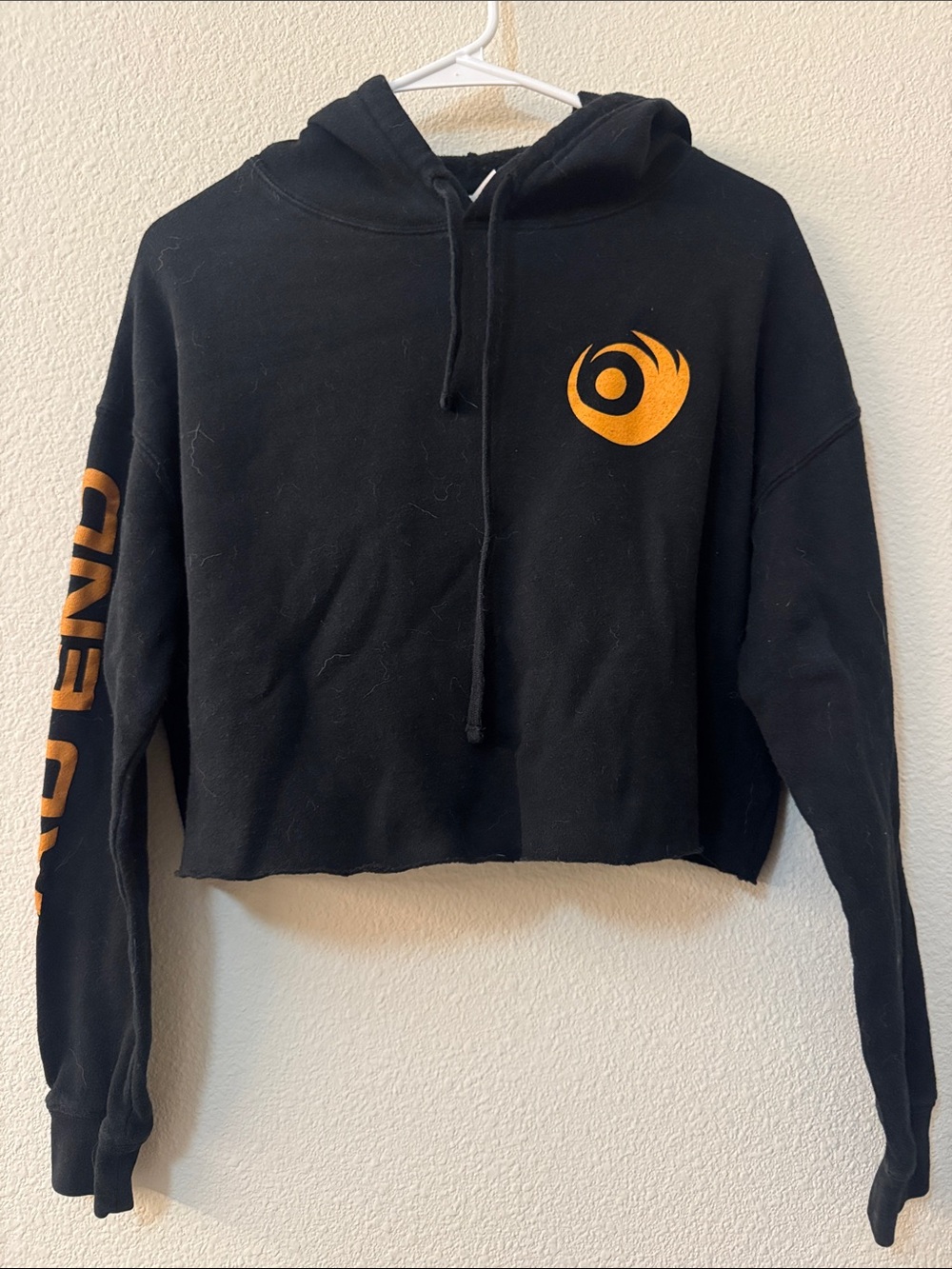 Black Cropped Hoodie with Orange Accent - Women Sweater